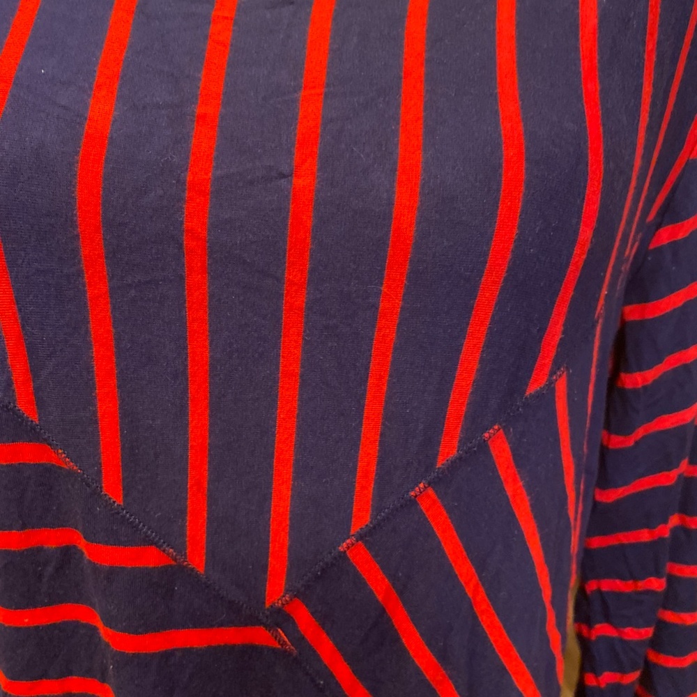 WOMEN'S SIZE XL RED NAVY LONG TUNIC TOP BLOUSE STRIPED - Picture 3 of 5